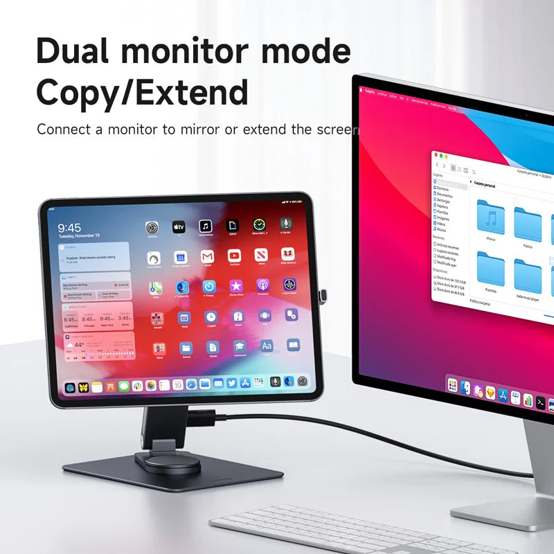 Hagibis Magnetic Stand for iPad Pro M4 2024 11inch 13inch with Hub Tablet Docking Station 360° Adjustable Mount Foldable Holder