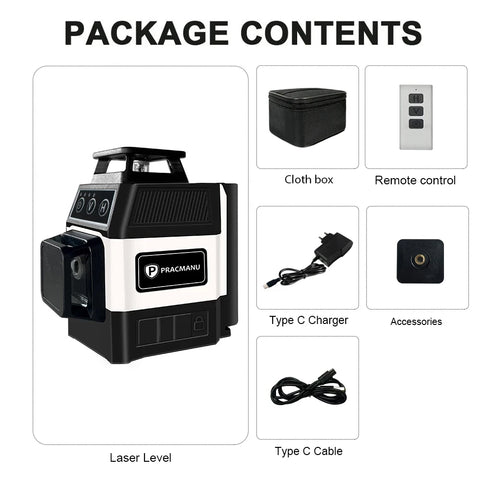 Pracmanu Mini 12 Lines 3D Laser Level 360 Self-Leveling Horizontal And Vertical Cross Line Laser Level Super Powerful Green Beam