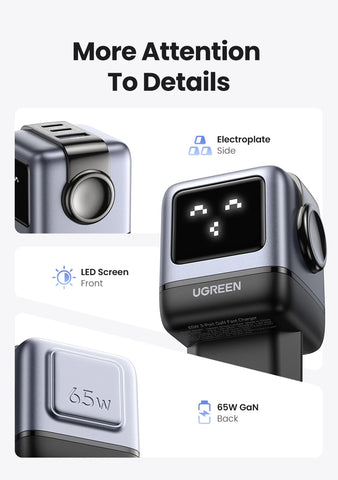 New！UGREEN 65W GaN Charger Robot Design Quick Charge 4.0 3.0 PPS PD Fast Charger for iPhone 16 15 14 Pro Macbook  Laptop Tablet