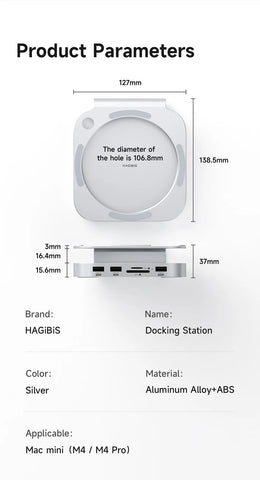 Hagibis USB C Hub with M.2 SSD Enclosure for Mac Mini M4/M4 Pro Stand Type-C Docking Station SSD Case USB3.2 Gen2 SD4.0 TF4.0