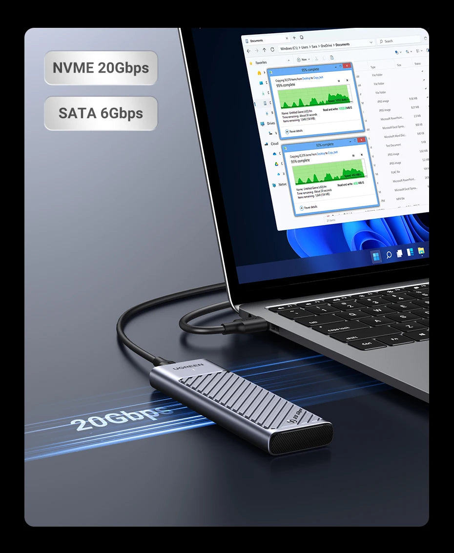 UGREEN M2 SSD Case M.2 NVMe SATA SSD Enclosure Adapter 20Gbps USB 3.2 Gen2 USB C External Enclosure Supports M and B&M Keys