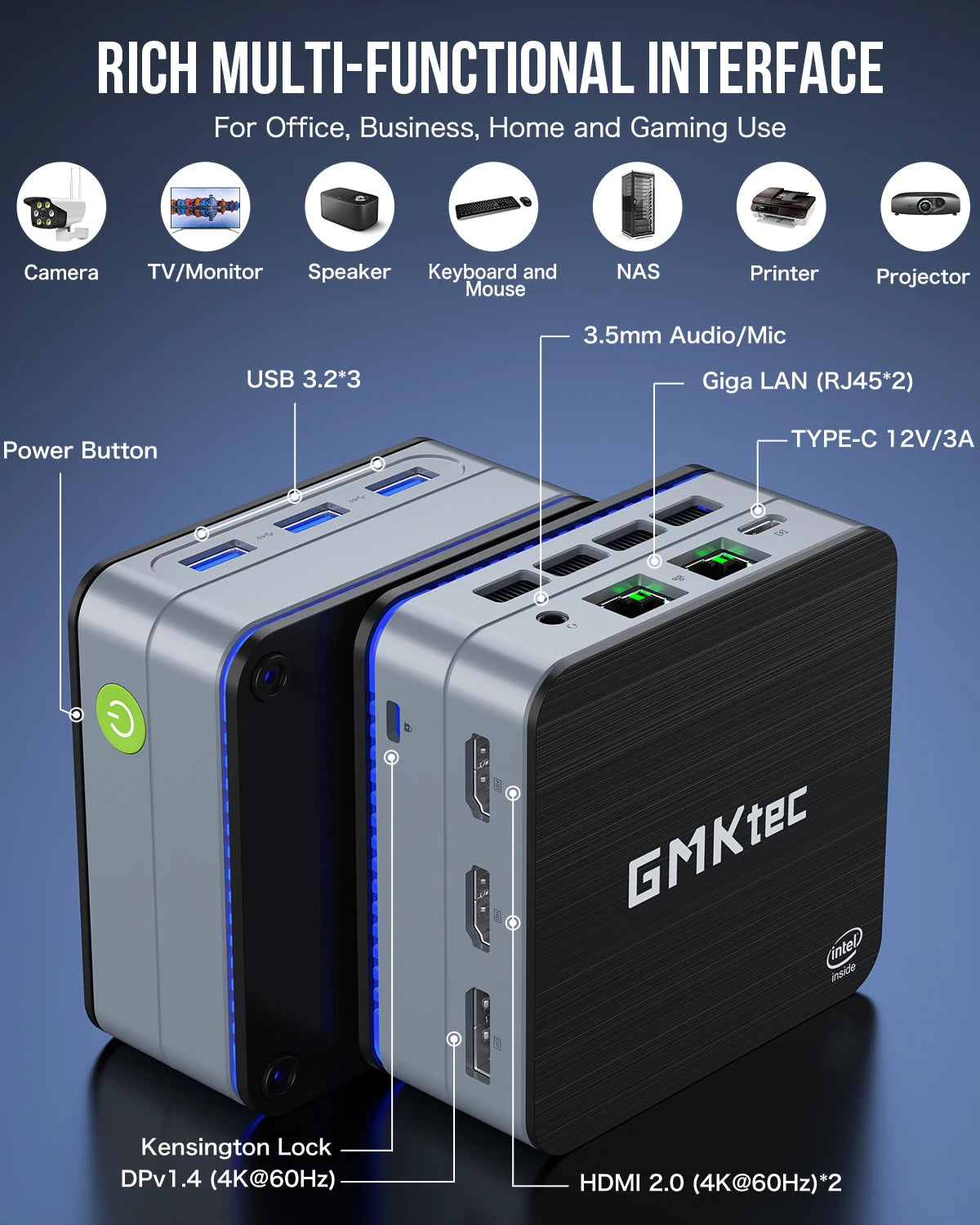 GMKtec G2 Mini PC Windows 11 Pro Intel 12th Gen Alder Lake N100 Mini PC DDR5 12GB RAM 512GB ROM WiFi 6 BT5.2 Desktop Computer