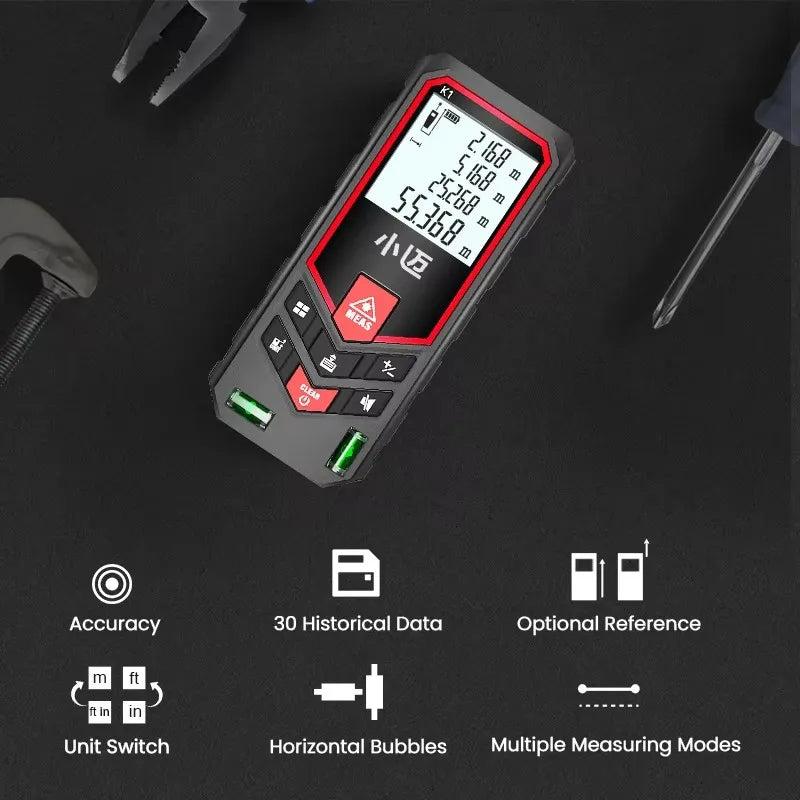 MILESEEY K1 Laser Tape Measure 50M 70M 100M 120M Double Horizontal Bubble Laser Distance Meter