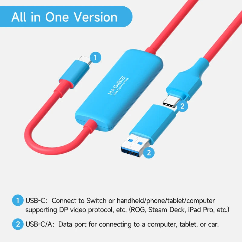 Hagibis USB3.0 Video Capture Card with 100W PD USB C to USB A/USB C Live and Record Video Audio Gaming for Quest 2 3 Switch ROG