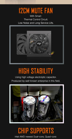Aigo AK 500W PC PSU Power Supply Unit Black Gaming Quiet 120mm RGB Fan 24pin 12V ATX Desktop Computer Power Supply for BTC