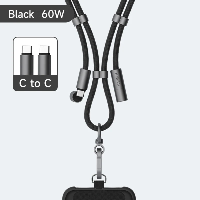 Hagibis Universal Phone Lanyard USB C Cable 2 in 1 Phone Strap C to C/C to L Charging Cord for iPhone 16 15 Pro Max Most Phones