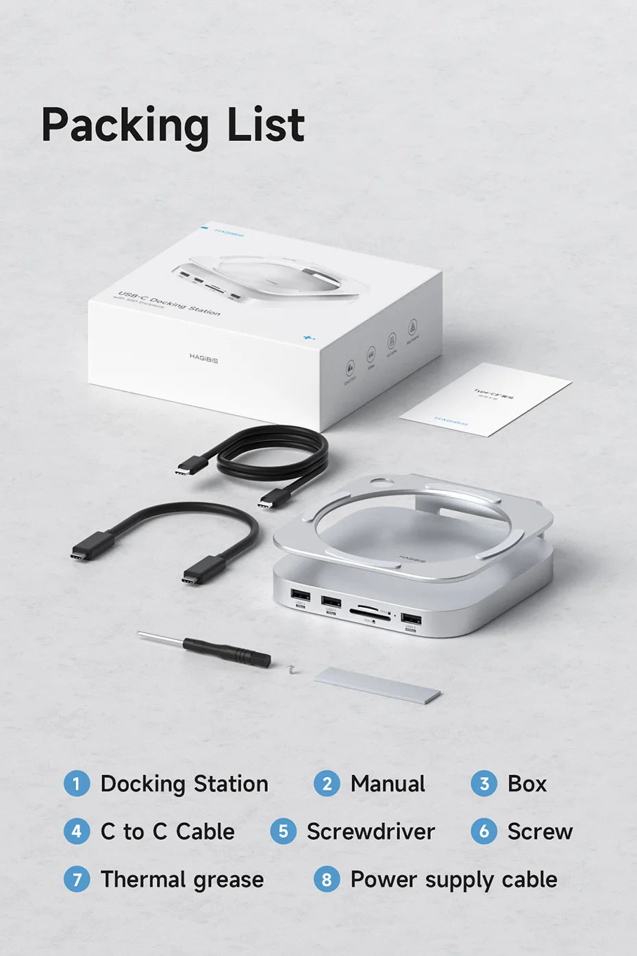 Hagibis USB C Hub with M.2 SSD Enclosure for Mac Mini M4/M4 Pro Stand Type-C Docking Station SSD Case USB3.2 Gen2 SD4.0 TF4.0