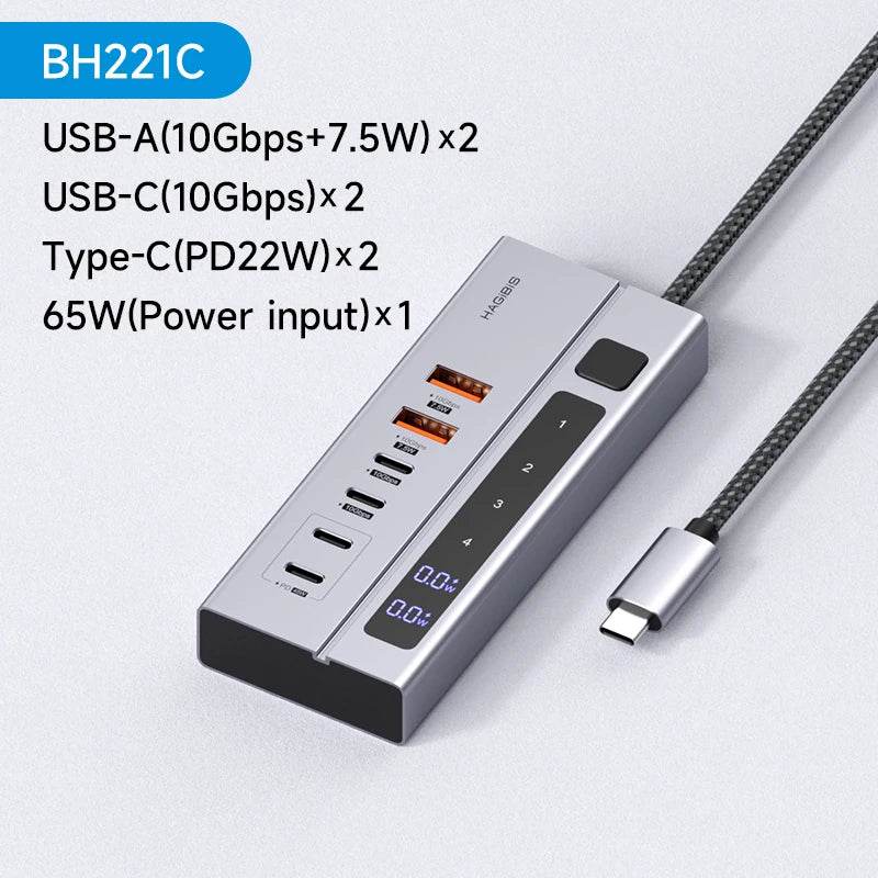 Hagibis USB C HUB Type-C Docking Station Individual On/Off Switches With LED Display 10Gbps USB C Splitter for Macbook Pro Air
