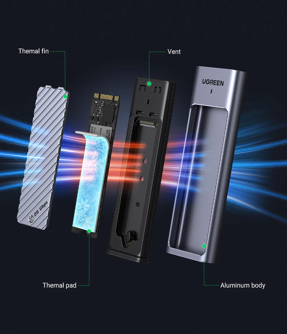 UGREEN M2 SSD Case M.2 NVMe SATA SSD Enclosure Adapter 20Gbps USB 3.2 Gen2 USB C External Enclosure Supports M and B&M Keys