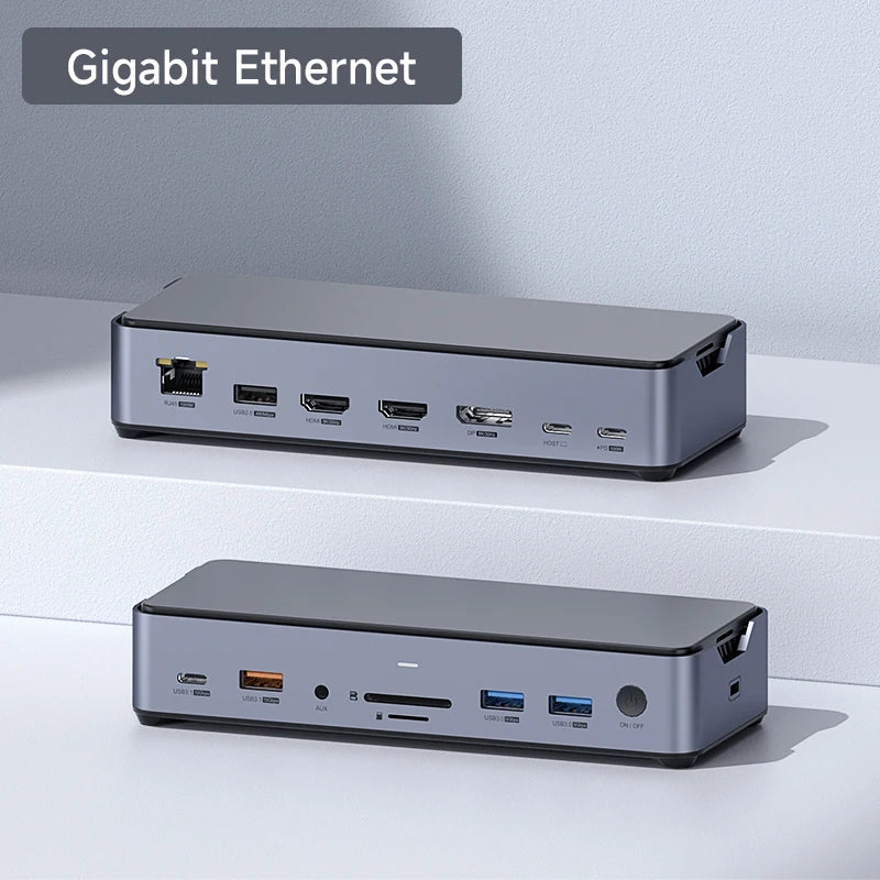Hagibis USB C Docking Station Type C to 8K DP HDMI-Compatible Triple Display M.2 SSD PD3.0 RJ45 15 in 1 USB C HUB for PC Laptops