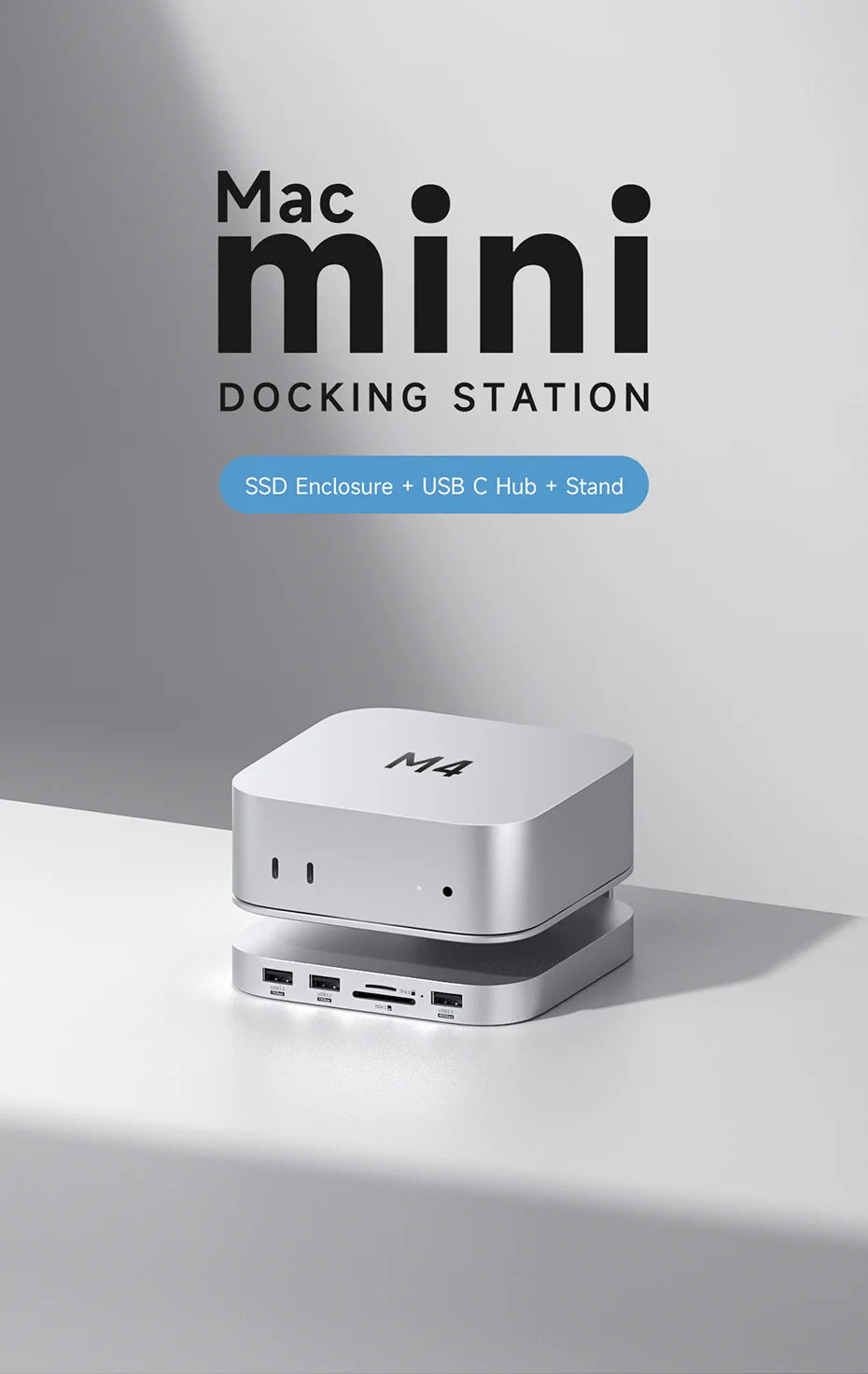 Hagibis USB C Hub with M.2 SSD Enclosure for Mac Mini M4/M4 Pro Stand Type-C Docking Station SSD Case USB3.2 Gen2 SD4.0 TF4.0
