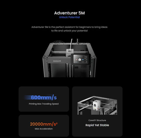 Flashforge Adventurer 5M 3d Printer High Speed Full-auto Leveling Direct Extruder Flexible PEI Plate Power Loss Recovery