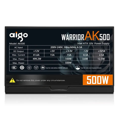 Aigo AK 500W PC PSU Power Supply Unit Black Gaming Quiet 120mm RGB Fan 24pin 12V ATX Desktop Computer Power Supply for BTC