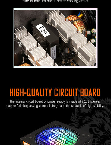 Aigo AK PC PSU Power Supply Unit 500W 600W 700W 800W 1000W Gaming 120mm RGB Fan 220V ATX Desktop computer Power Supply for BTC