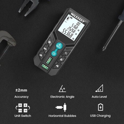 MILESEEY Laser Rangefinder D2 40M 60M 100M 120M Laser Tape Measure Double Horizontal Bubble Digital Roulette
