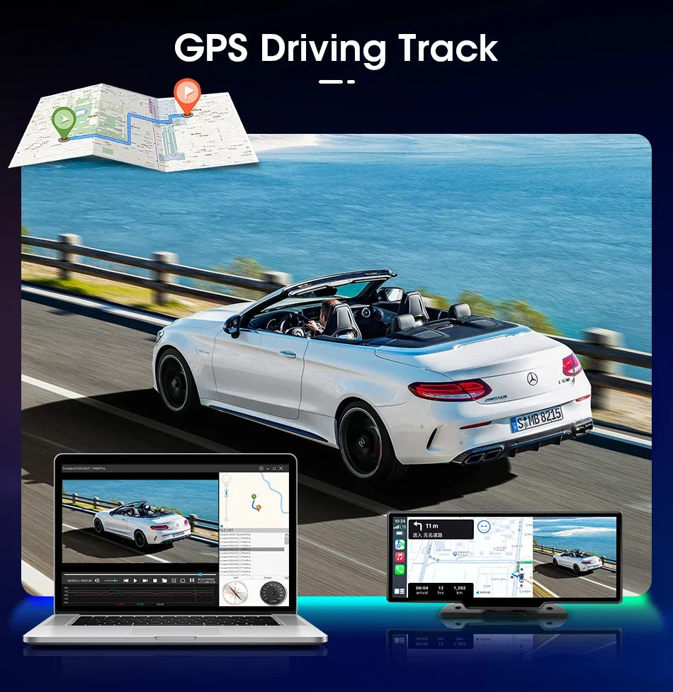10.26'' Dash Cam 4K Car Mirror Video Player Wireless Carplay Android Auto GPS Car Monitor Multimedia Rearview Camera Dashboard