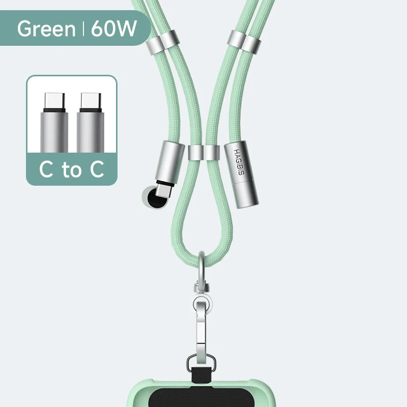 Hagibis Universal Phone Lanyard USB C Cable 2 in 1 Phone Strap C to C/C to L Charging Cord for iPhone 16 15 Pro Max Most Phones