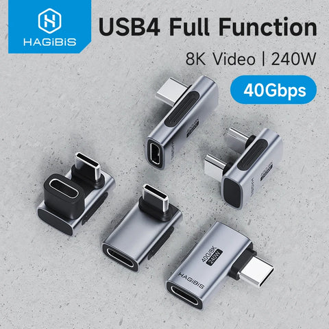 Hagibis 240W USB C to C Adapter 40Gbps 8K 60Hz 90 Degree Converter USB4 Adapter for Thunderbolt 4/3 MacBook iPhone 16 Pro Tablet