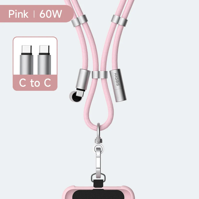 Hagibis Universal Phone Lanyard USB C Cable 2 in 1 Phone Strap C to C/C to L Charging Cord for iPhone 16 15 Pro Max Most Phones