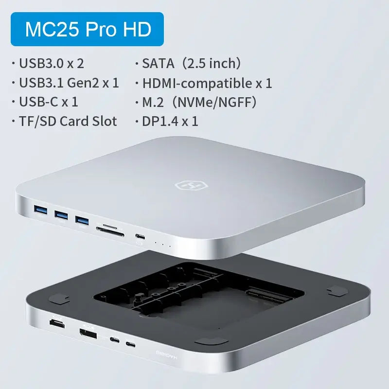Hagibis USB C Hub with Hard Drive Enclosure Type C Docking Station 2.5 SATA NVME M.2 SSD Case 4K DP USB3.0 M1 M2 for Mac Mini