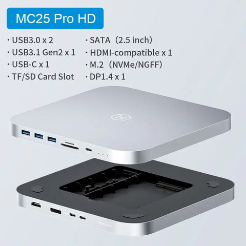 Hagibis USB C Hub with Hard Drive Enclosure Type C Docking Station 2.5 SATA NVME M.2 SSD Case 4K DP USB3.0 M1 M2 for Mac Mini