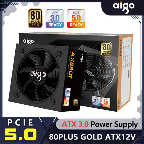Aigo AX Power Supply 850W PCIE 5.0 ATX 3.0 Full Modular 80Plus Gold Certified Game PSU for NVIDIA RTX 20/30/40 AMD Graphics Card