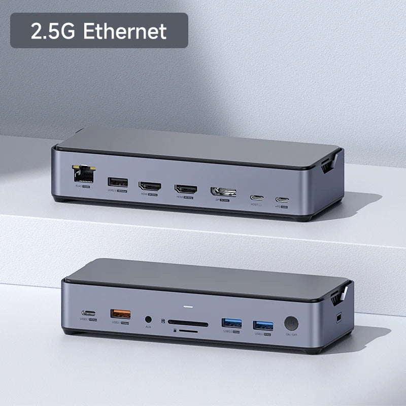 Hagibis USB C Docking Station Type C to 8K DP HDMI-Compatible Triple Display M.2 SSD PD3.0 RJ45 15 in 1 USB C HUB for PC Laptops