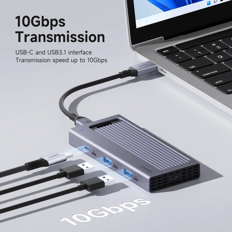 Hagibis M.2 SSD Enclosure with USB C Hub Magnetic Cover External Hard Drive Case Compatible with Thunderbolt 4/3 for MacBook PC