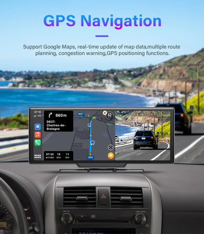 10.26'' Dash Cam 4K Car Mirror Video Player Wireless Carplay Android Auto GPS Car Monitor Multimedia Rearview Camera Dashboard