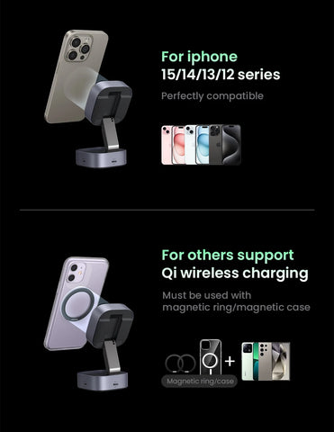 UGREEN Qi2 25W Magnetic Wireless Charger Stand 2-in-1 Charging Stand For iPhone 15 16 Pro Max/AirPods For MagSafe Fast Charger