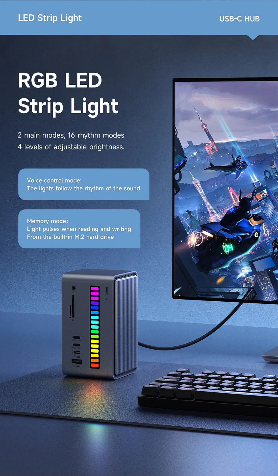 Hagibis USB C Docking Station with Dual HDMI-compatible M.2 SSD Enclosure Ethernet 100W PD USB Hub SD/TF for Laptop Macbook Pro