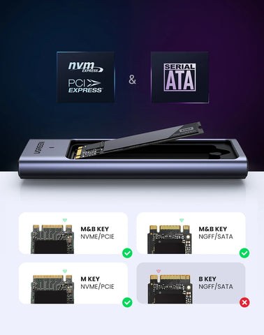 UGREEN M2 SSD Case M.2 NVMe SATA SSD Enclosure Adapter 20Gbps USB 3.2 Gen2 USB C External Enclosure Supports M and B&M Keys