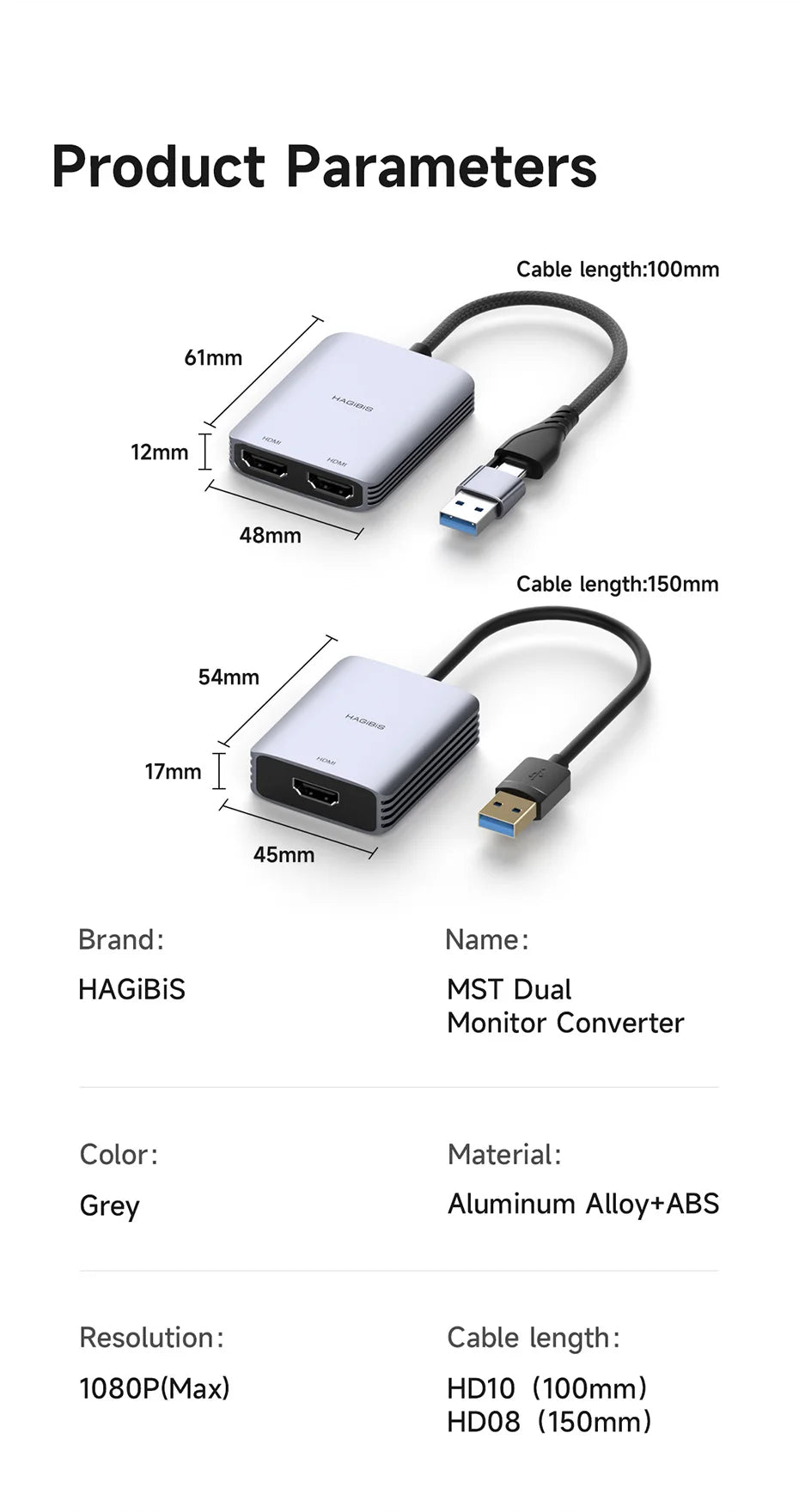 Hagibis USB-A/C to HDMI-Compatible Adapter MST Dual Monitor Converter Triple Display Compatible with M1/M2/M3 Windows Mac Laptop