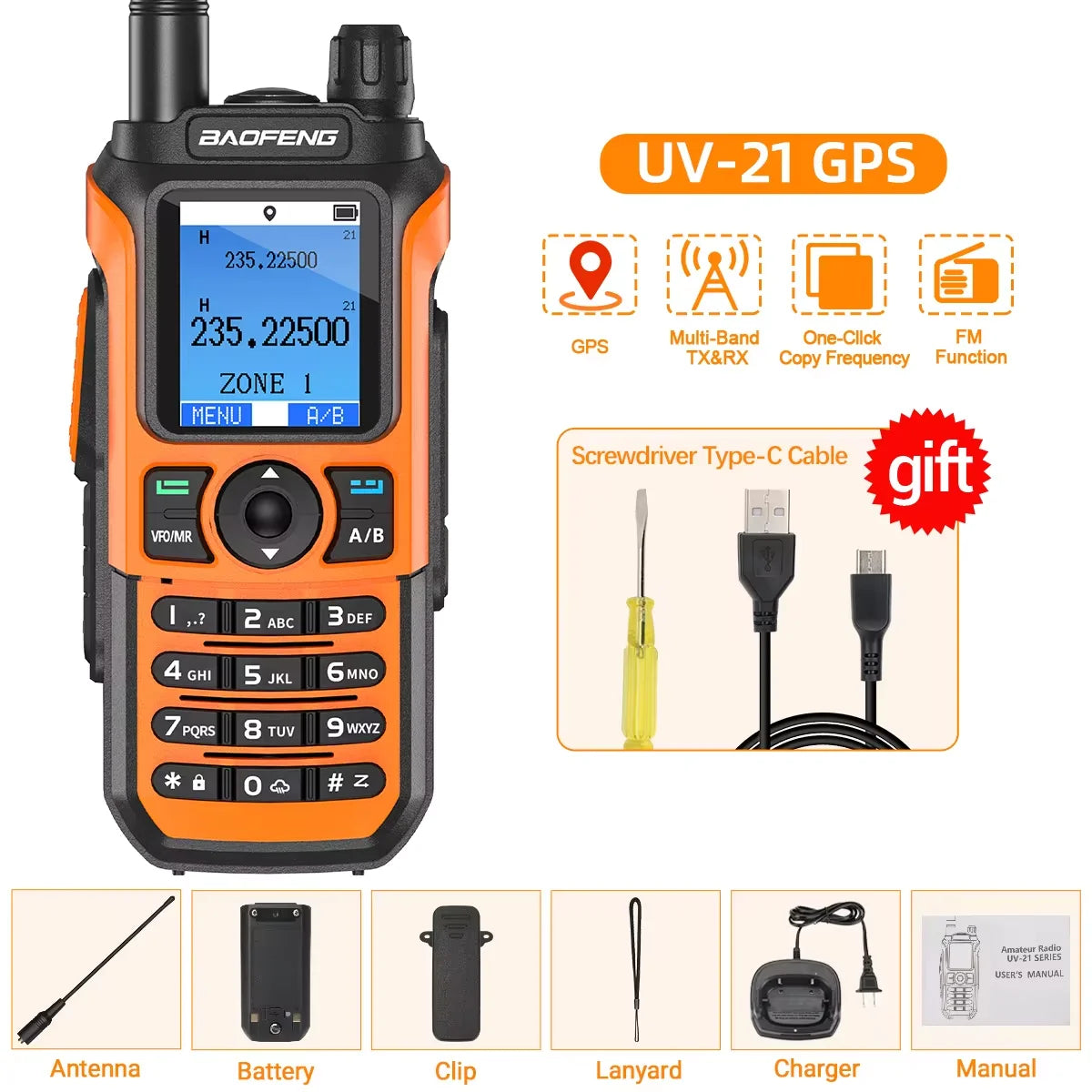 Baofeng UV-21 Pro V2 Wireless Copy Frequency Mutli Band Powerful Waterproof Long Range UV-5R Long Range Type-C Two Way Ham Radio