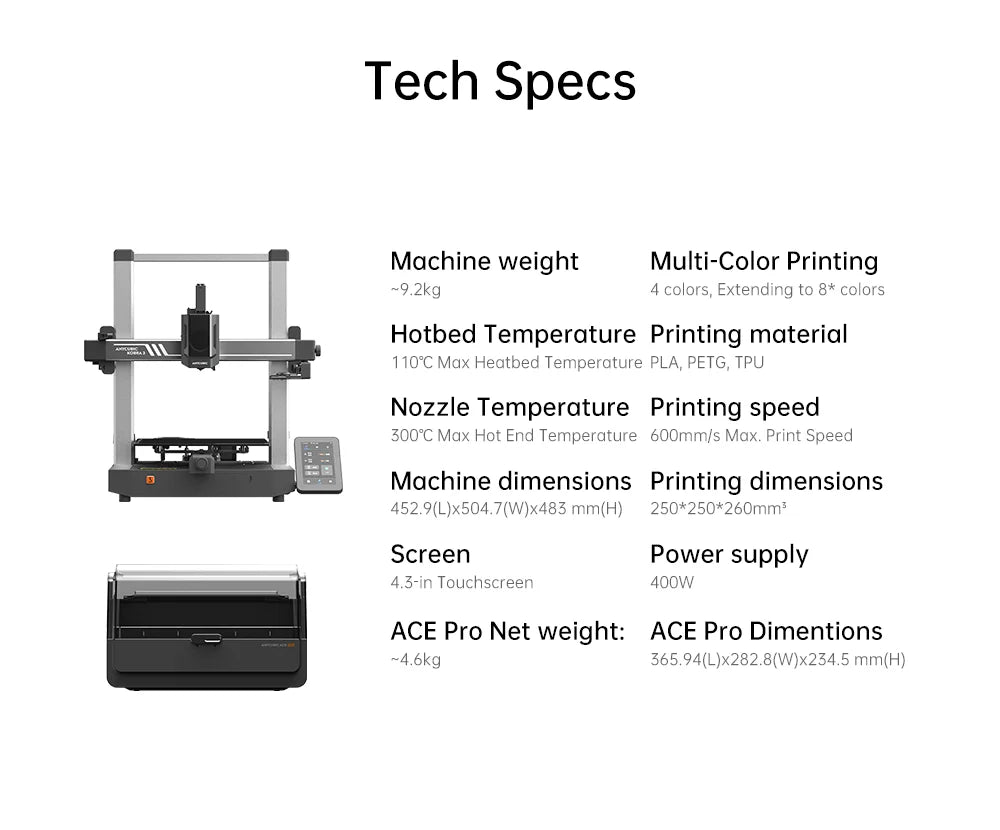 ANYCUBIC Kobra 3 Combo Multi-Color FDM 3D Printer With Max 600mm/s Printing Speed Build Size 250x250x260mm Print in 4 to 8 Color