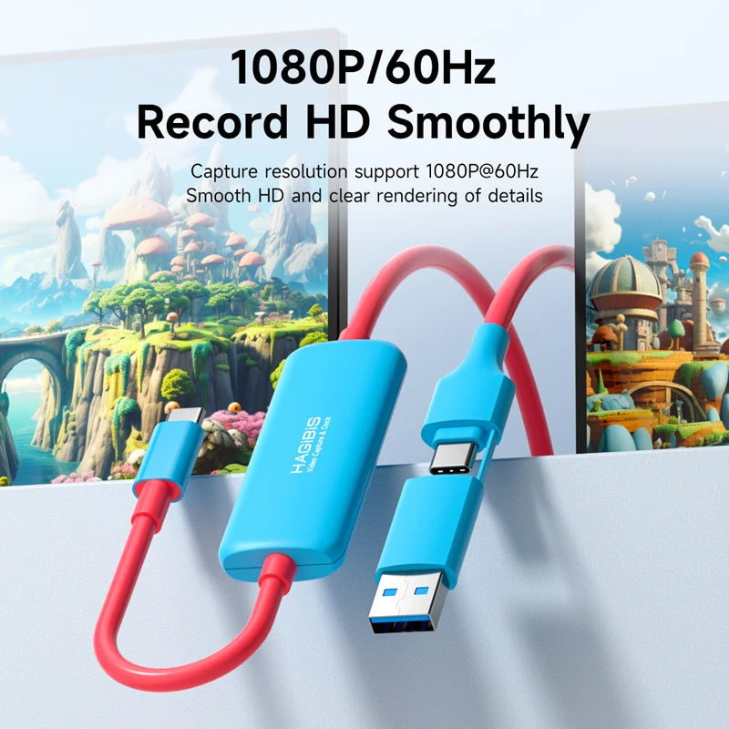 Hagibis USB3.0 Video Capture Card with 100W PD USB C to USB A/USB C Live and Record Video Audio Gaming for Quest 2 3 Switch ROG