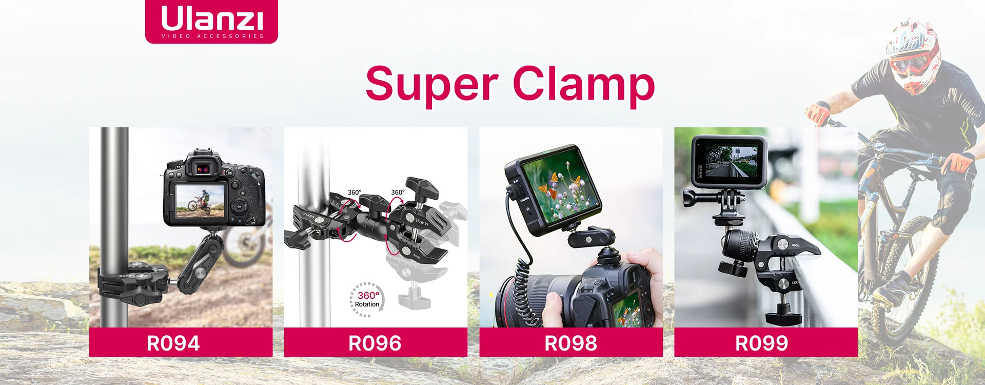 Ulanzi R094 Metal Super Clamp with Double Ball Head Magic Arm Clamp with 1/4" 3/8" Hole for DSLR Camera Monitor Light Mic Mount