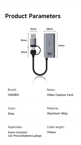 Hagibis USB 3.0 Video Capture Card With 100W PD For Meta Quest 3 iPad HDMI to USB/Type-c Gaming Live Streaming Video Recorder