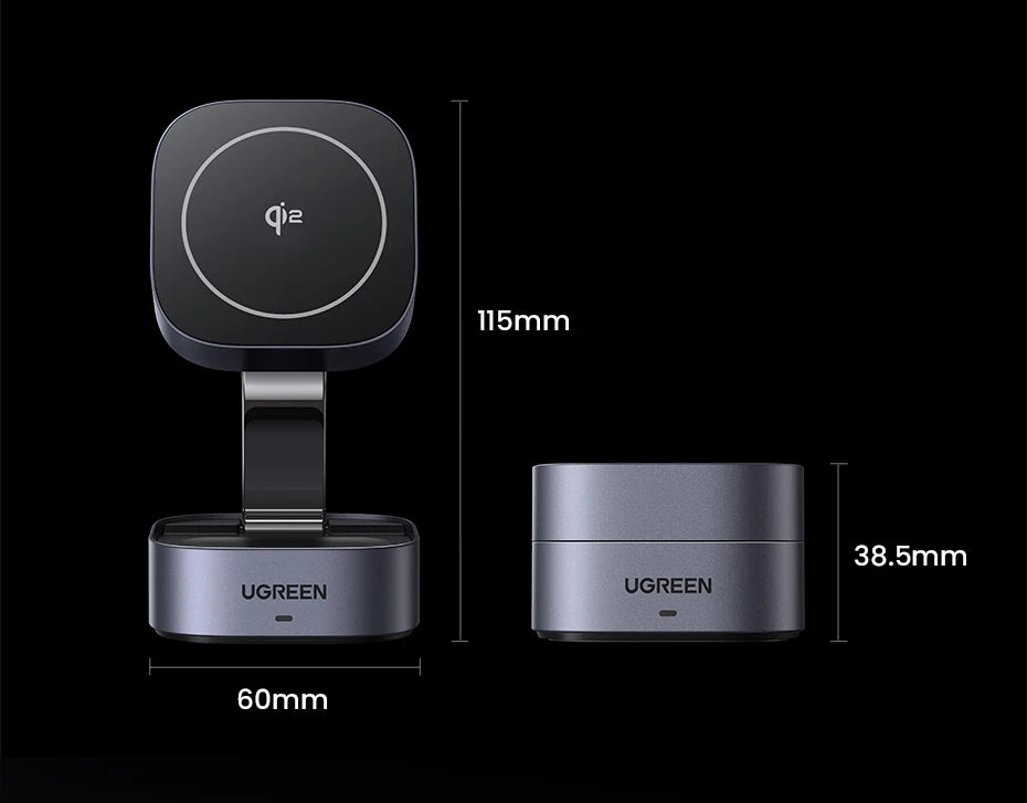 UGREEN Qi2 25W Magnetic Wireless Charger Stand 2-in-1 Charging Stand For iPhone 15 16 Pro Max/AirPods For MagSafe Fast Charger