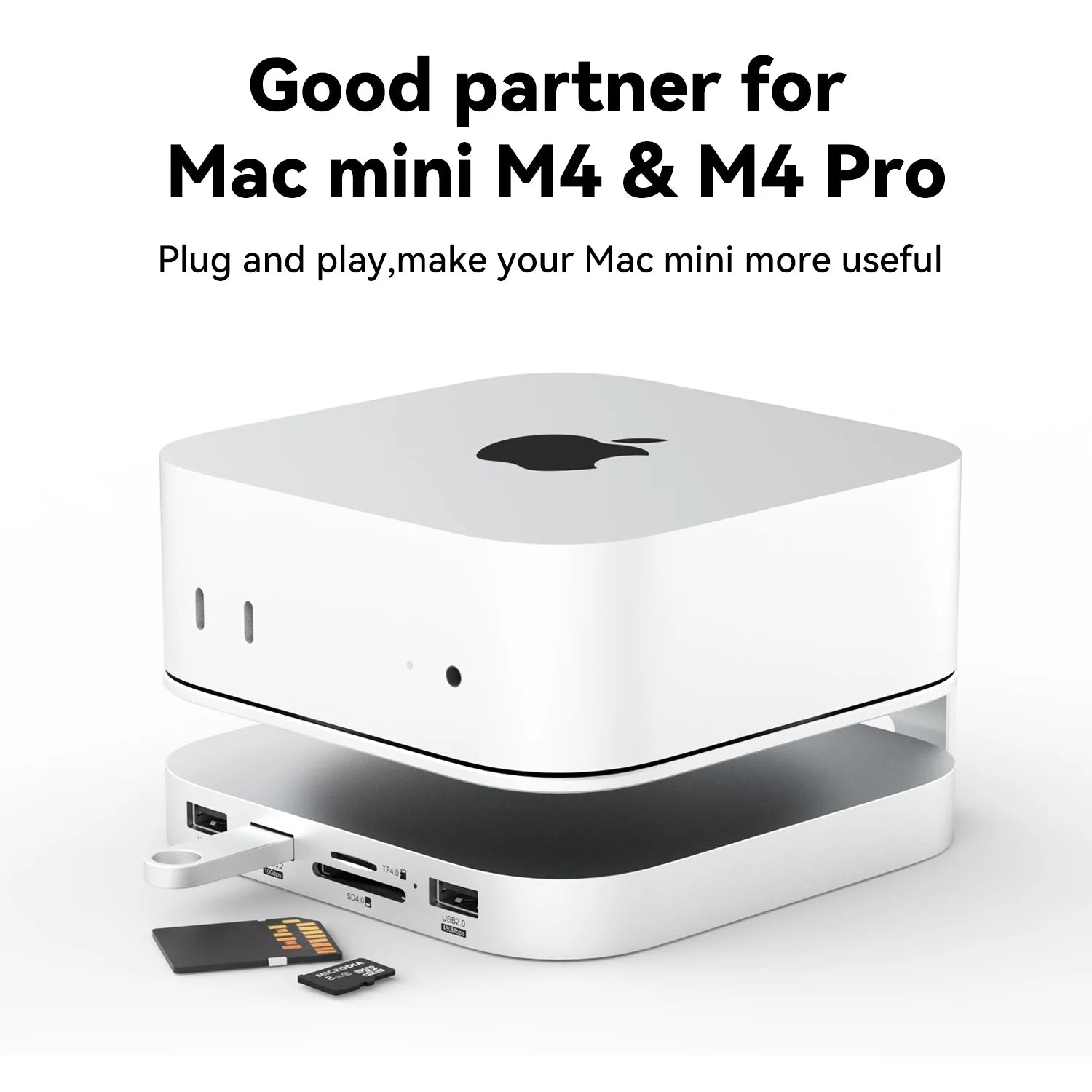 Mac mini USB C Hub with M.2 SSD Enclosure for Mac Mini M4/M4 Pro Stand Type-C Docking Station SSD Case USB3.2 Gen2 SD4.0 TF4.0
