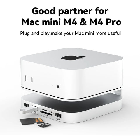 Mac mini USB C Hub with M.2 SSD Enclosure for Mac Mini M4/M4 Pro Stand Type-C Docking Station SSD Case USB3.2 Gen2 SD4.0 TF4.0