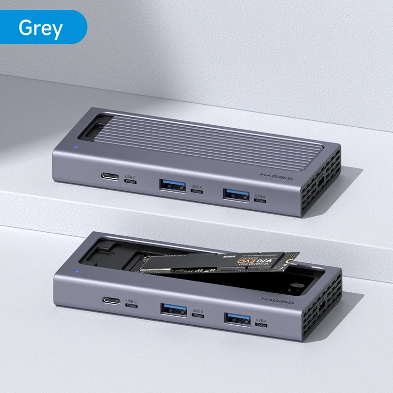 Hagibis M.2 SSD Enclosure with USB C Hub Magnetic Cover External Hard Drive Case Compatible with Thunderbolt 4/3 for MacBook PC