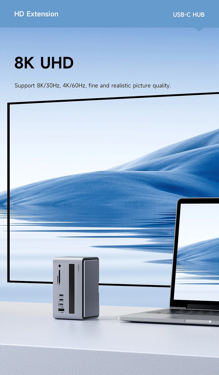 Hagibis USB C Docking Station with Dual HDMI-compatible M.2 SSD Enclosure Ethernet 100W PD USB Hub SD/TF for Laptop Macbook Pro