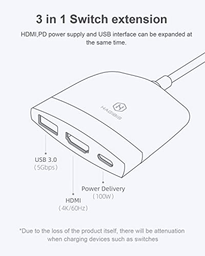 Switch Dock for Nintendo Switch OLED, Hagibis Portable TV Dock Charging Docking Station with HDMI and USB 3.0 Port Replacement Base Dock Set Type C to HDMI TV Adapter for MacBook Pro Air Black White