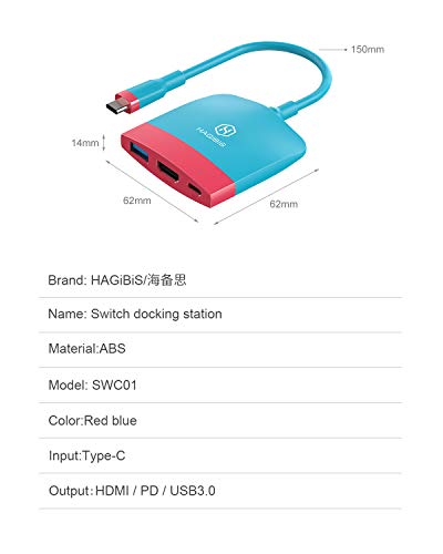 Dock Switch para Nintendo Switch OLED, Estación de acoplamiento de carga de muelle de TV portátil de Hagibis con HDMI y USB 3.0 Base de reemplazo de puerto Conjunto de muelle tipo C al adaptador de TV HDMI para MacBook Pro Air (gris negro)