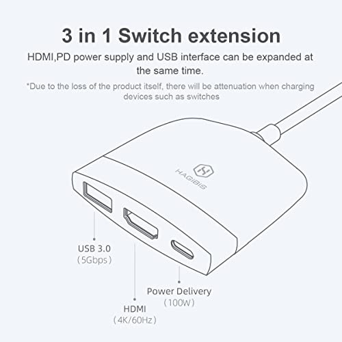 Switch Dock for Nintendo Switch OLED, Hagibis Portable TV Dock Charging Docking Station with HDMI and USB 3.0 Port Replacement Base Dock Set Type C to HDMI TV Adapter for MacBook Pro Air Black Grey
