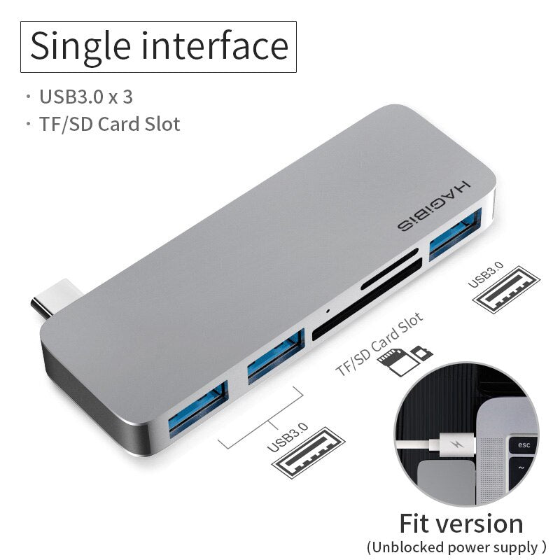 Hagibis 7-in-1 Dual USB-C HUB Type-C Adapter USB-C to SD/TF Card Reader HDMI-compatible PD Charging 4K HD for MacBook Pro U 5in1