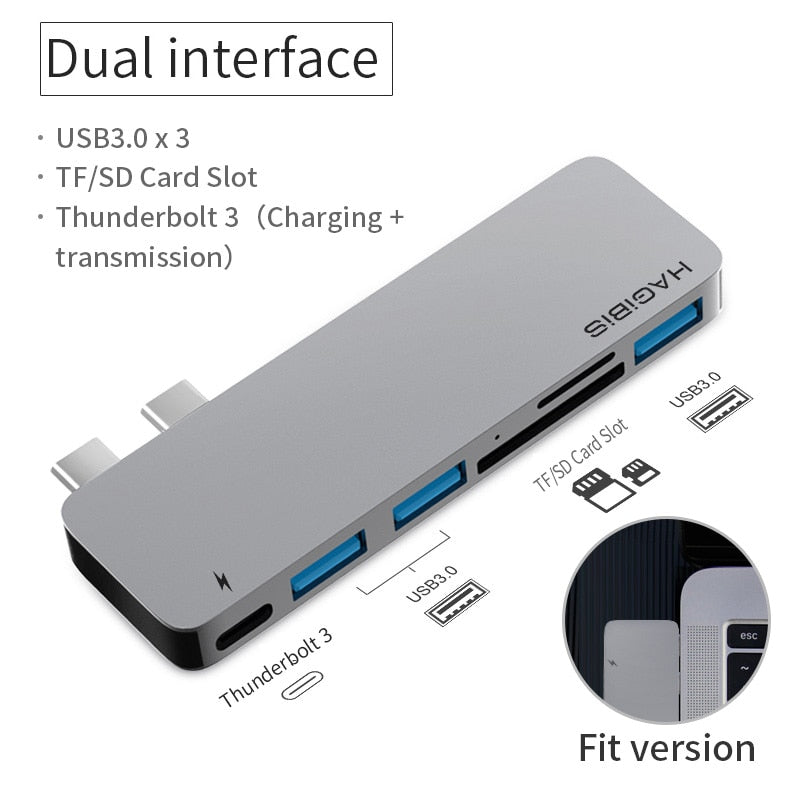 Hagibis 7-in-1 Dual USB-C HUB Type-C Adapter USB-C to SD/TF Card Reader HDMI-compatible PD Charging 4K HD for MacBook Pro U 6in1