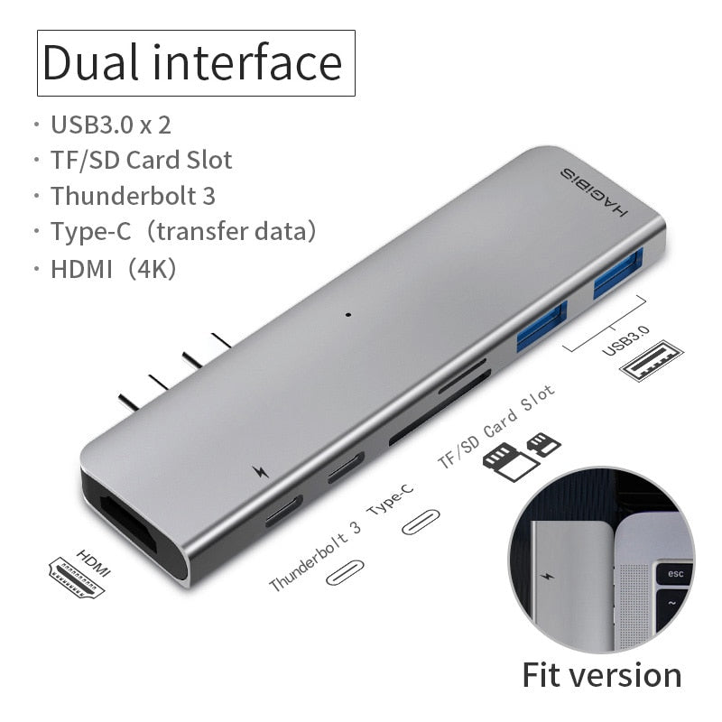 Hagibis 7-in-1 Dual USB-C-Hub-Typ-C-Adapter USB-C an SD/TF-Kartenleser HDMI-kompatible PD-Lade-4K-HD für MacBook Pro U u