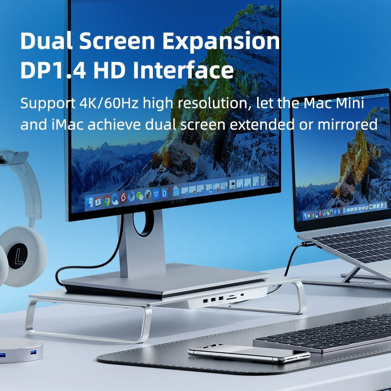 Hagibis USB-C Hub with Dual Hard Drive Enclosure & Monitor Stand Riser for iMac 2021, Mac Mini M1, MacBook Pro PC Laptop Computer Dock